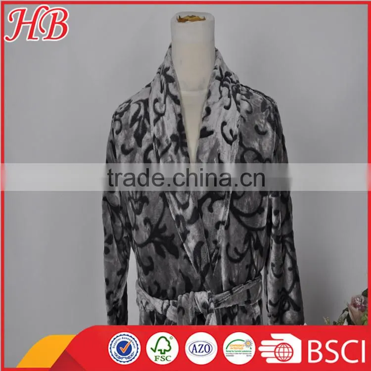 bottom print cut flannel fleece bathrobe