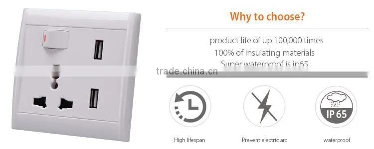 Hot sales with 2 usb port 13A wall USB socket