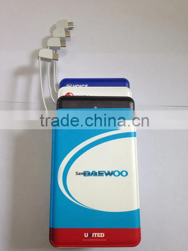 Full color logo printing premium black and white color leather power bank charger with full color logo printing