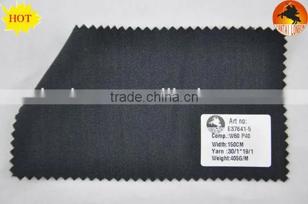 stock worsted 60%wool 40%polyester twill black fabric for suits and jackets