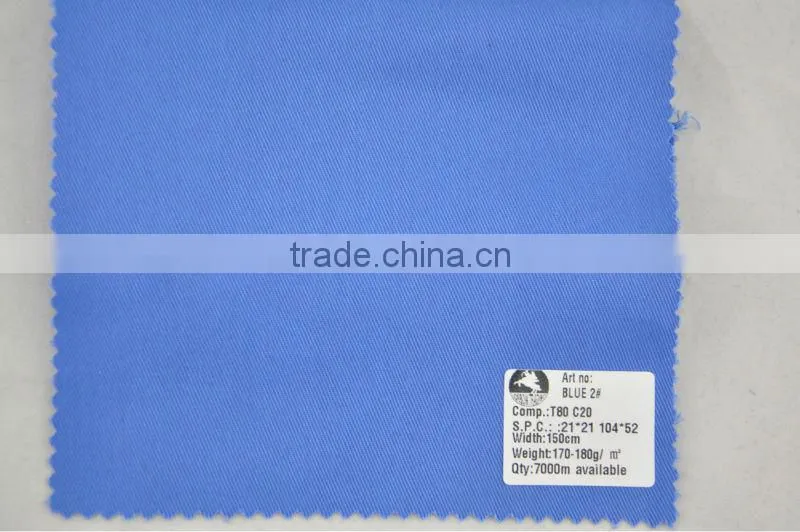 bule color twill polyester cotton stock fabric