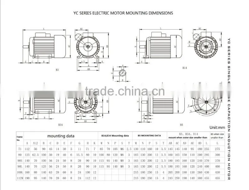 YC CO2 electric motor for air compressor, pump, refrigerator and washing machine