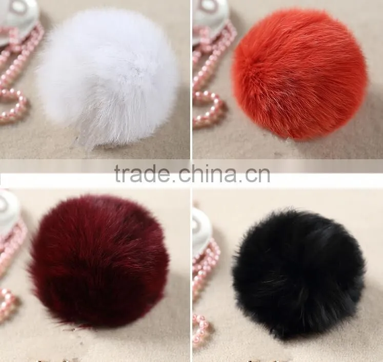 2015 Colorful Dyed Customize Real Fox Fur Pom Poms / Pompom Keychain