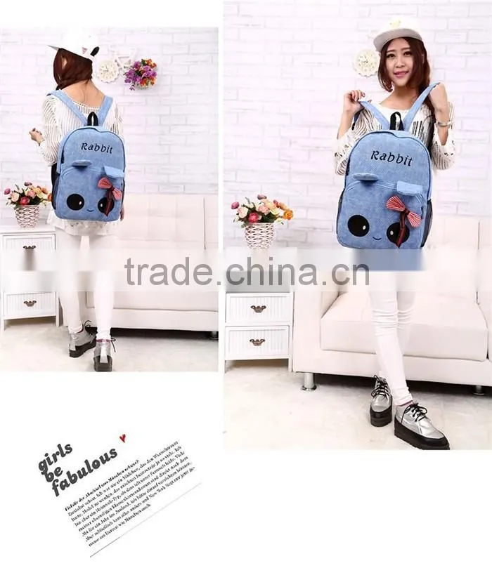 Korean Style Canvas Backpack Bag for Girls Bowknot Travel School Bag