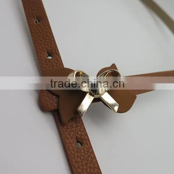 Wholesale good quality cute bowknot alloy skinny leather belt for women