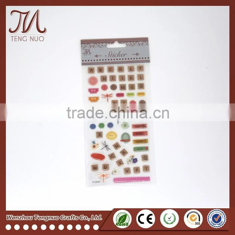 Customized Cartoon Alphabet Letter Crystal Plastic Sticker For Kid