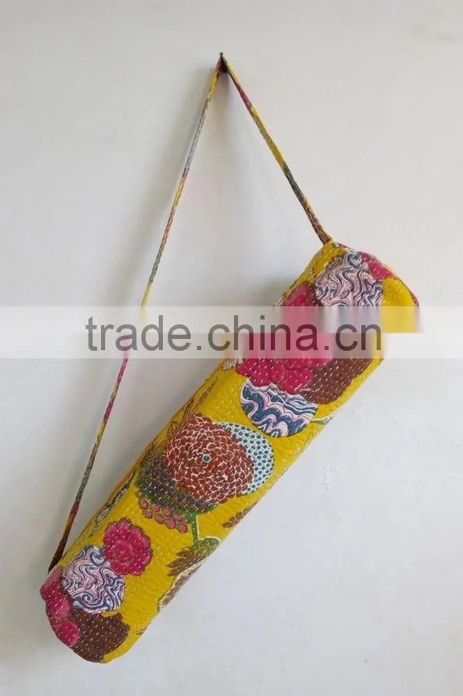 Embroidery Yoga bag Kantha Yoga Bag Unisex Shoulder Bag Traditional Yoga Mat Bag Indian Ethnic Yoga Bag Yellow
