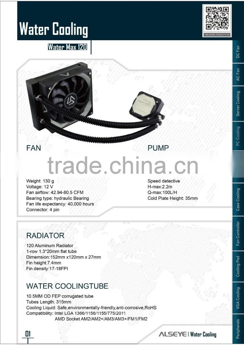 Alseye AA0124 manufacture china suppliers Dual fan cooler 120x120x25mm fan Computer cooler