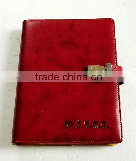 Bank/hotel promotional red imitation leather lock diary/planner with 6-ring binder