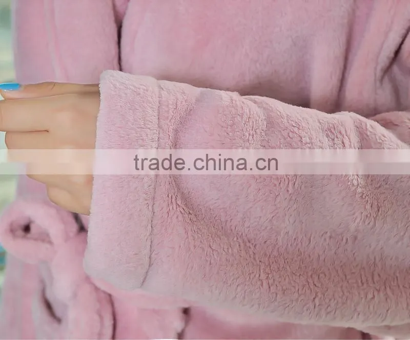 super soft coral fleece bathrobe for woman with pocket