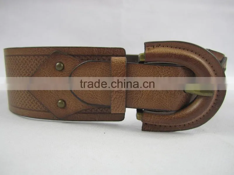 stamp design elastic PU with pin buckle waist belt for dress