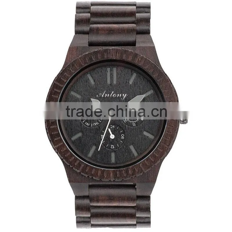 2015 Man Wooden Watch Ebony case even strap / Japan calendar movement