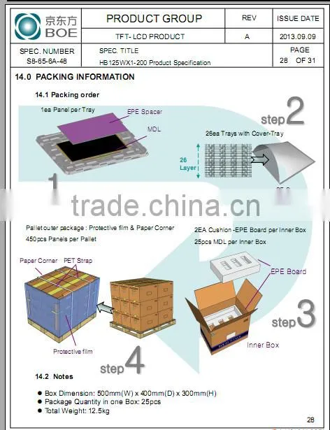 Shenzhen original Full stock Boe 12.5 Inch colour TFT LCD