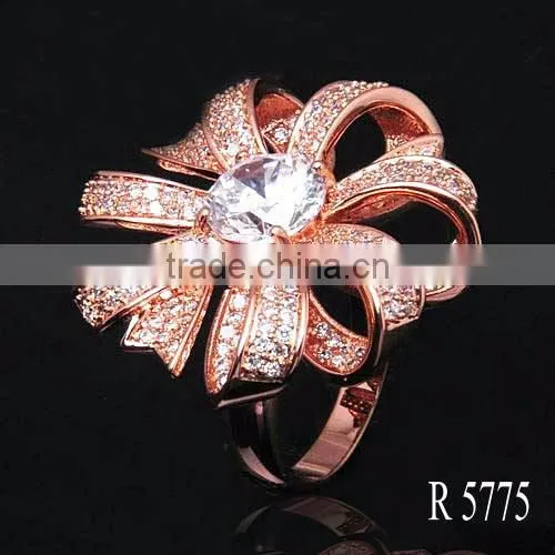 New Designs Cheap Copper Jewelry Flower Ring With Rose Gold Plated