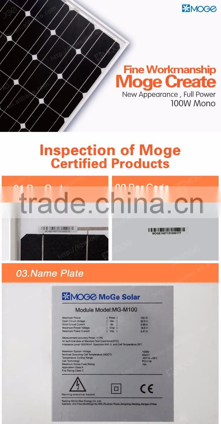 Moge Monocrystalline and polycrystalline China Solar Panel Price 100w 150w 200w 12v