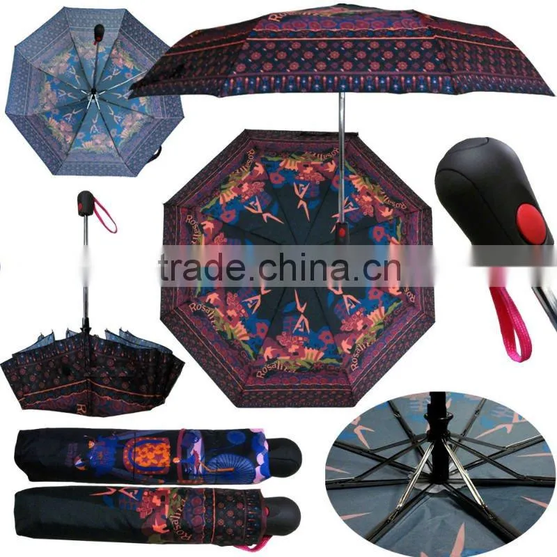 flexible handle aluminum camouflage 3 folding auto umbrella