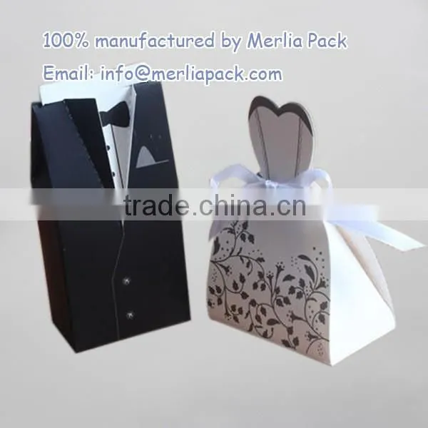 Love Heart Party Wedding Favor Candy Gift Box Bride Dress & Tuxedo Decor Box