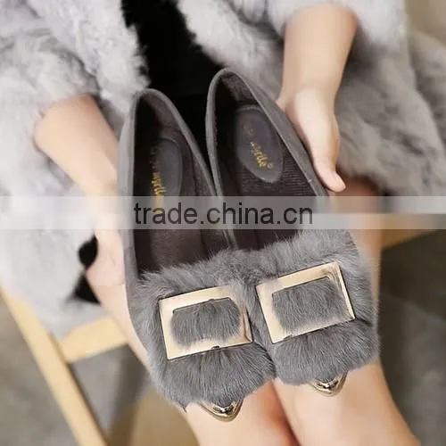 2016 New fur design flat pump shoes fashion ballet pumps PM4093