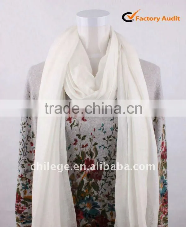 white thin plain 90%modal 10%cashmere scarf wrap
