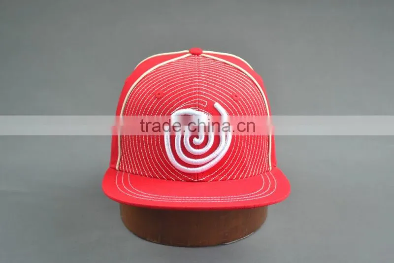 Red flat brim fitted caps with custom logos