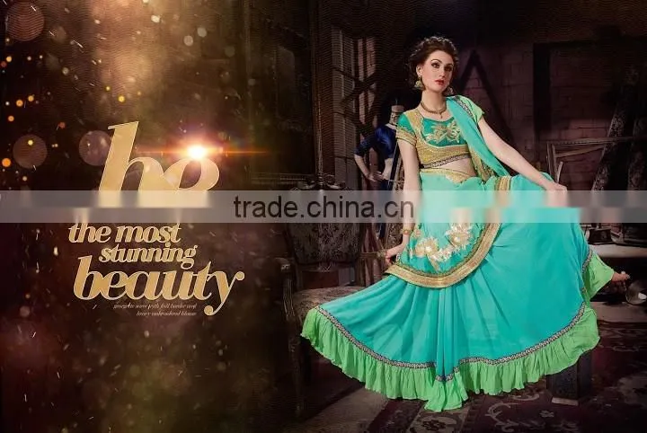 Blue Georgette On Net Designer Lehenga Saree