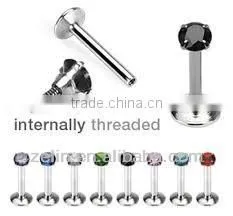 2014 wholesale cheap gold plating gem fashion lip labret rings body piercing jewelry