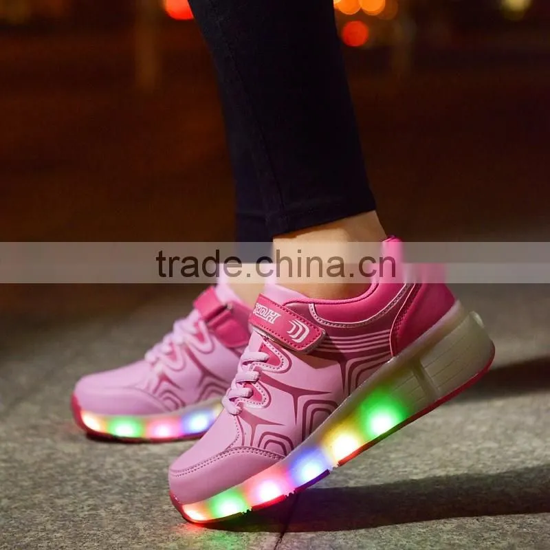 High quality roller skates USB charge led light children running sports shoes