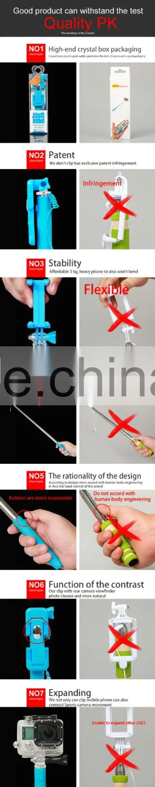 2015 Wholesale Supreme Mini Foldable Cable Selfie Stick Wired Selfie Stick,Monopod Selfie-stick