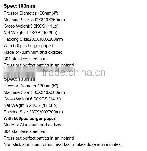 Hot selling 2015 new type full stainlesss steel big size 150mm hamburger press,hamburger patty maker,hamburger mould