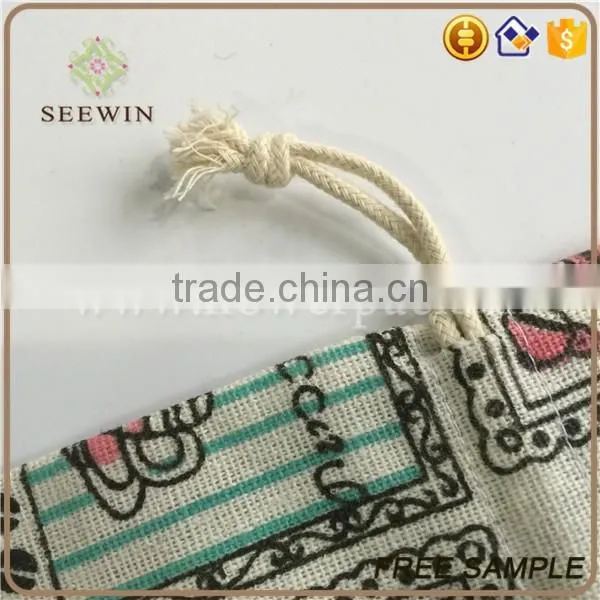 drawstring printed printed artificial jute bag