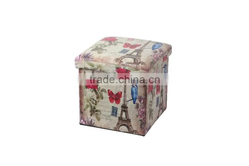 Hot Sale Foldable Ottoman Faux Leather Storage Stool For Home