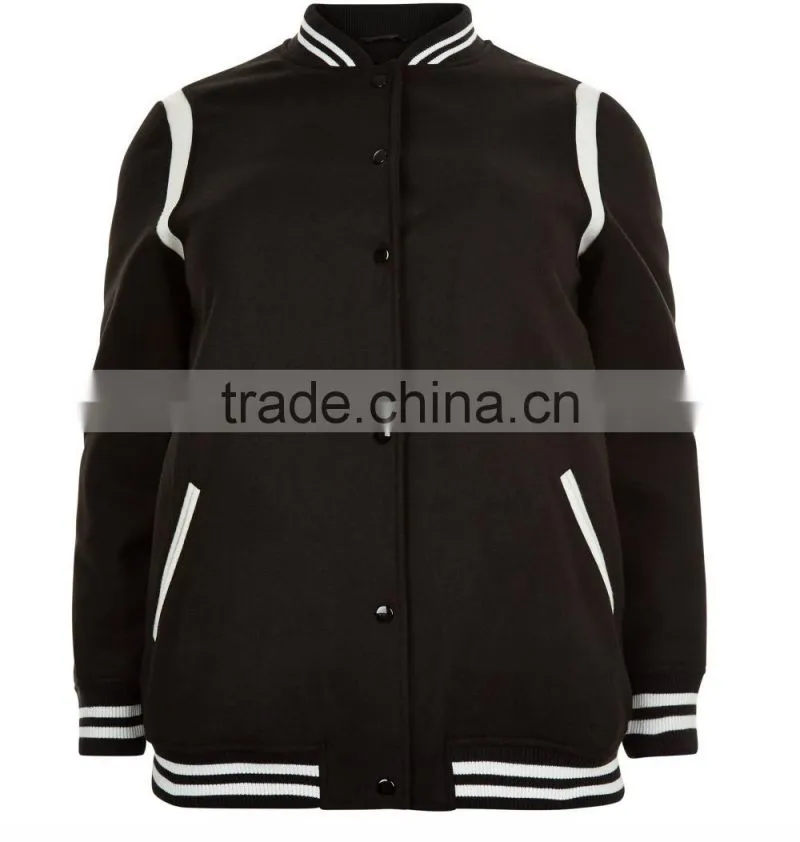Plus Size Clothing Manufacturer Wholesale Black Stripe Trim Bomber Varsity jacket Plus Size