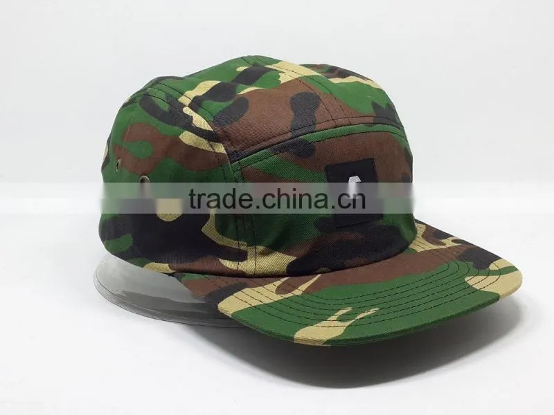 Custom pattern printed 5 panel hat camp cap with patch tag