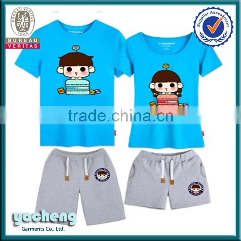 alibaba china OEM couple printing Tshirt with pants lovers suits summer bulk cotton printing short suits