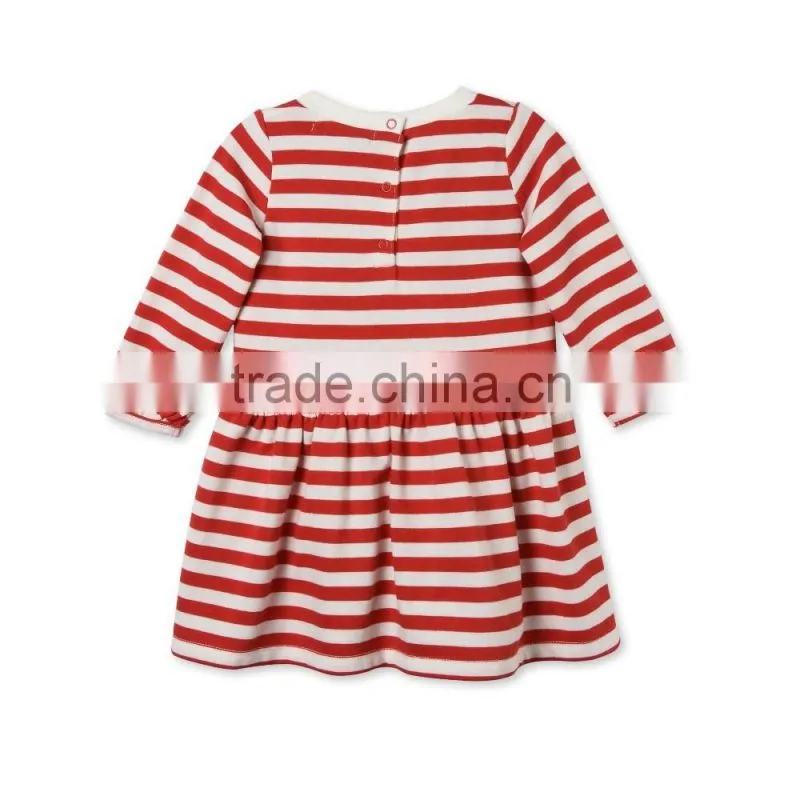 Soft Cotton Stripes Baby T-shirt Dress With Badge Appliques Kids Frocks Designs Dress Gril Dresses HSD5474
