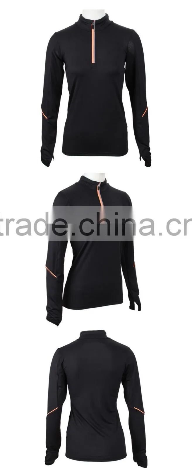 Long Sleeve Elastic Women Dry Fit Sport Shirt with Half Zipper