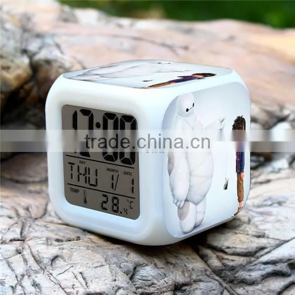 Wholesale Led Alarm clock, Big Hero 6 digital clock for children, colorful change LED clocks for kids