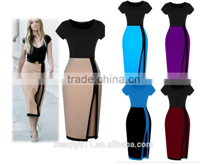 Ladies formal elegant fitting sexy short sleeve Splicing a hip dress and a short short-sleeved pencil skirt PS02