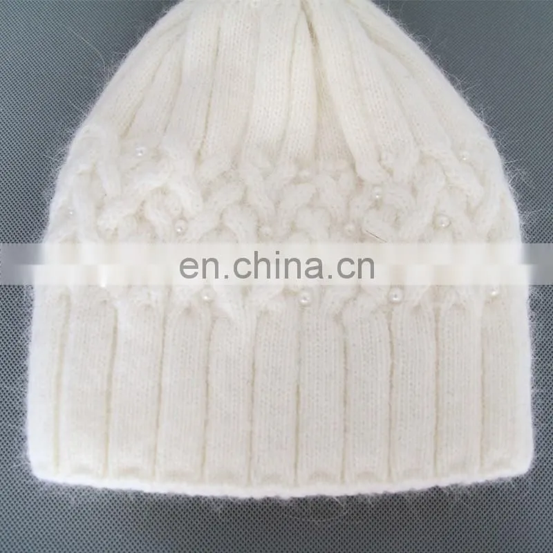 White solid color ladies girls winter hats wool blen beanies