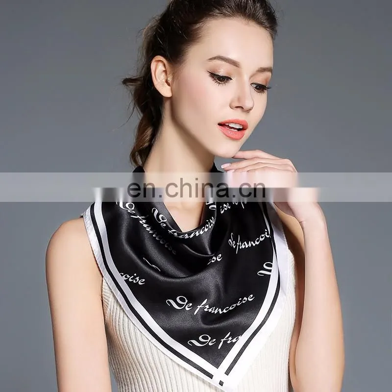 2017 New black and white silk scarf for women neckerchief print silk scarf