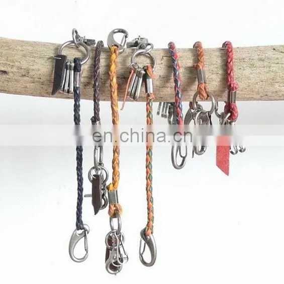 CUSTOM VINTAGE STYLE KNITTED KEYRING THIN LEATHER KEYCHAIN
