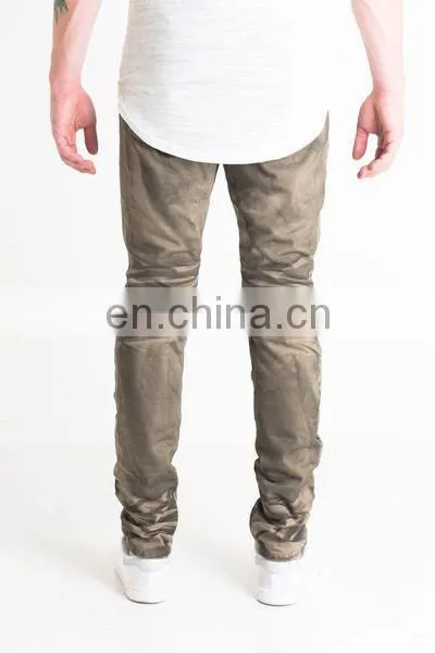 DiZNEW 2019 USA 100% cotton mens jeans skinny fit ribbed ash brown biker denim