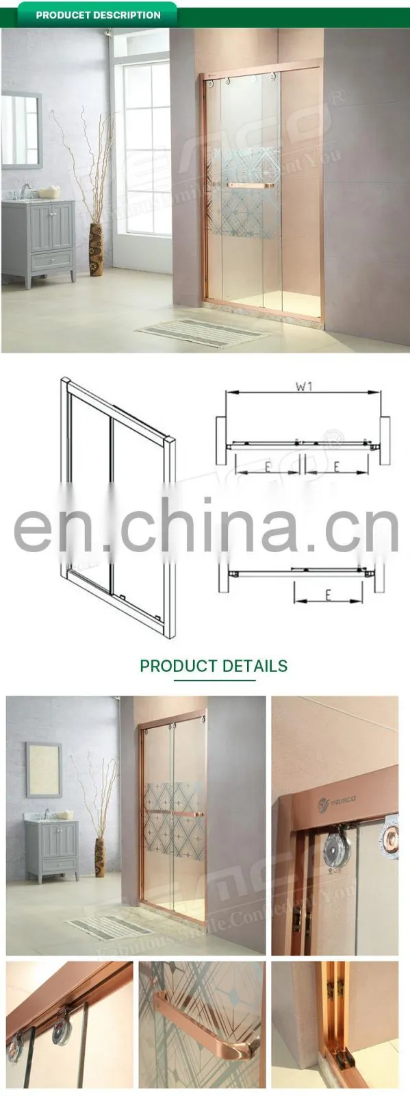 Durable Shower glass door room cleaner partition for sale