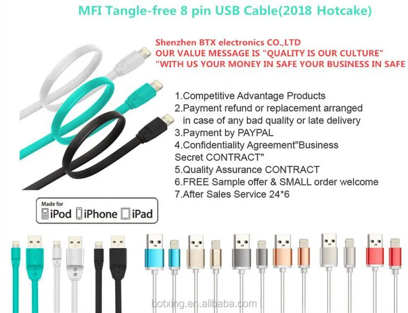 Free sample original chip for iphone 2M usb data charging cable with mfi certified 8pin connector
