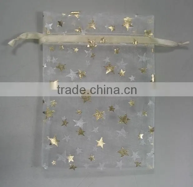 3"*8" Gold draswtring printed gift pouch with silk-screen printed for Christmas,party,holiday,everyday packing