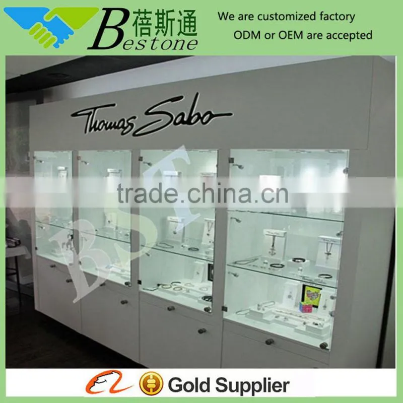 White fashion wooden furniture shelf showcase, jewelry wall showcase for sale