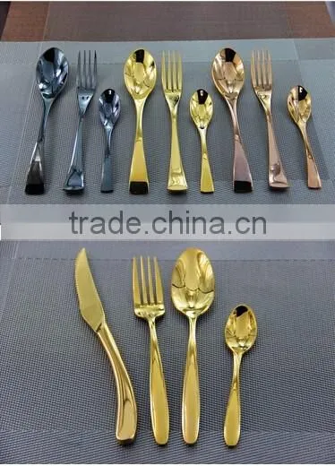 New design hand polish 6 pcs stainless steel cutlery set gold color