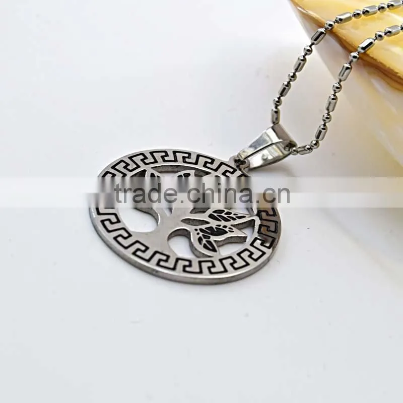 Vacuum plating silver rose gold round shape wholesale fashion jewelry tree of life pendant
