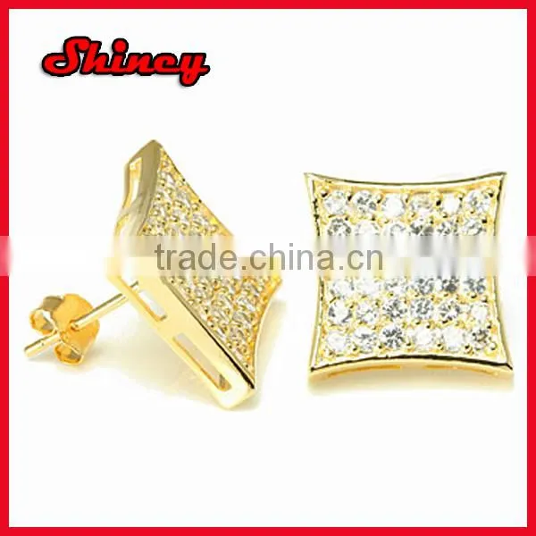 China cheaper mirco pave square gold plated cz earrings for woman