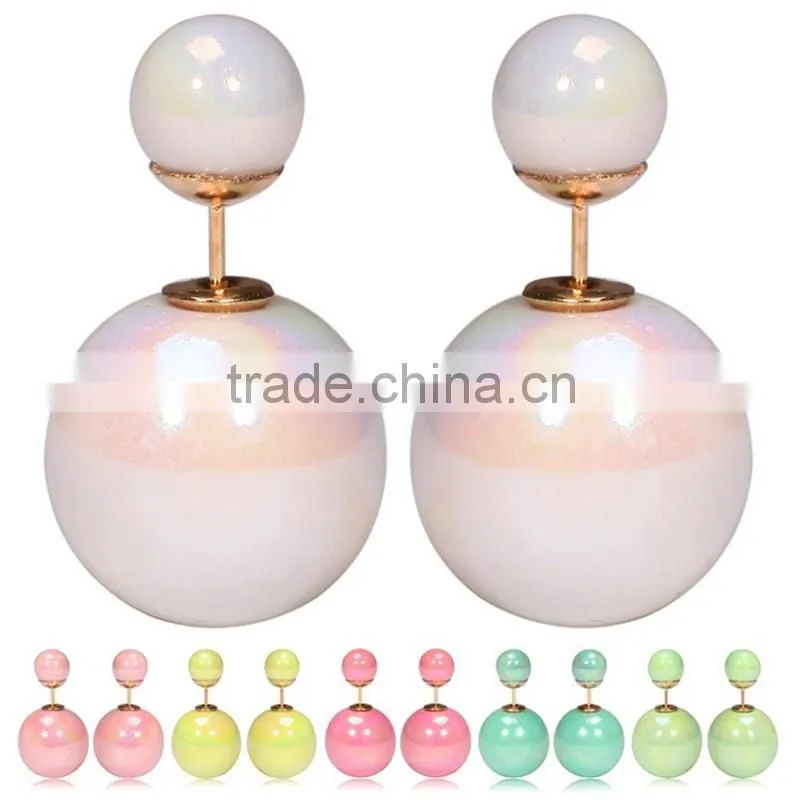 2016 Fashion Jewellery Trends Korea Colorful Double Ball Designs Stud Earrings